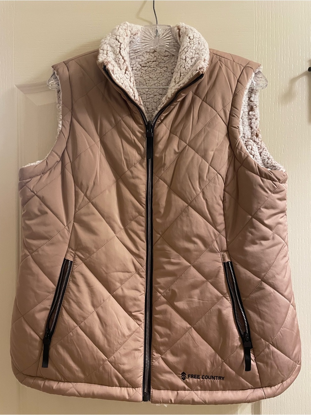 Free Country Quilted Sherpa-Lined Vest in Taupe